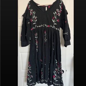 Anthropologie Black dress with floral embroidery